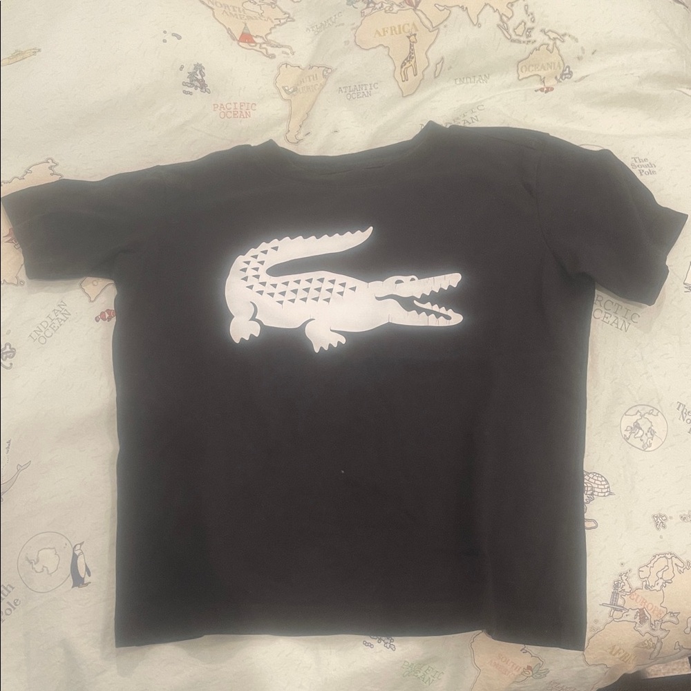 Lacoste Black Tee with White Crocodile Emblem